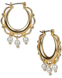 Patricia Nash - Gold-tone Imitation Pearl Charm Scalloped Hoop Earrings - Lyst