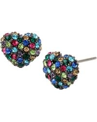 Betsey Johnson - Faux Stone Pave Heart Stud Earrings - Lyst