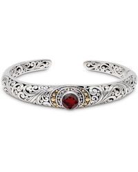 DEVATA - Garnet & Bali Filigree Cuff Bracelet - Lyst