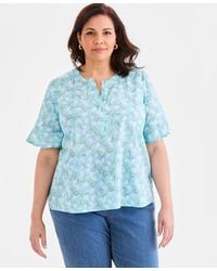 Style & Co. - Plus Size Printed Cotton Split-neck Popover Top - Lyst
