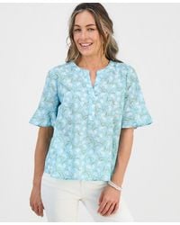Style & Co. - Petite Printed Cotton Split-neck Popover Top - Lyst