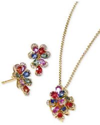 Effy - Effy Sapphire Diamond Flower Pendant Necklace Stud Earrings Collection In 14k Gold - Lyst