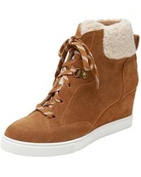 Linea Paolo - Arden Faux Shearling Trimmed Wedge Sneakers - Lyst