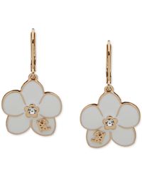 Karl Lagerfeld - Gold-tone Pave White Flower Logo Drop Earrings - Lyst