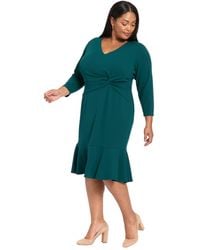 London Times - Plus Size Side-knot 3/4-sleeve Dress - Lyst