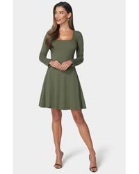 Bebe - Rib Long Sleeve Godet Dress - Lyst
