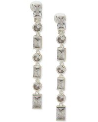 Anne Klein - Silver-tone Round & Baguette Cubic Zirconia Clip-on Linear Drop Earrings - Lyst