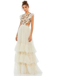 Mac Duggal - Embroidered Bodice Cap Sleeve Ruffle Tiered Gown - Lyst