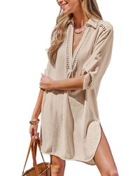 CUPSHE - Throw It On White Cover-up Mini Beach Dress - Lyst