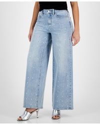 DKNY - High Rise Studded Wide Leg Jeans - Lyst