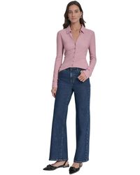 DKNY - Textured Collared Button-front Top - Lyst
