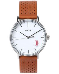 Timex Leather Chicago Cubs Bright Whites Tribute Collection Watch in Metallic | Lyst