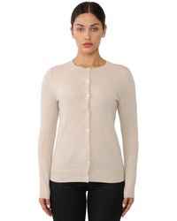 Jennie Liu - 100% Cashmere Button Front Long Sleeve Crewneck Cardigan Sweater - Lyst