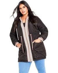 Avenue - Plus Size Clio Quilt Padded Hooded Neck Coat - Lyst