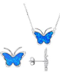 Macy's - 2-pc. Set Lab-grown Opal & Cubic Zirconia Butterfly Pendant Necklace & Matching Stud Earrings - Lyst
