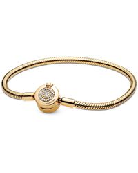 PANDORA - Moments Cubic Zirconia 14k -plated Sparkling Crown O Snake Chain Bracelet - Lyst