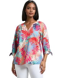 Jones New York - Petite Printed Linen-blend Blouse - Lyst