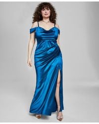 B Darlin - Trendy Plus Size Off-the-shoulder Satin Gown - Lyst