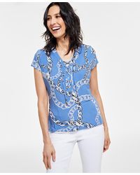 INC International Concepts - Petite Printed Lace-up-neck Top - Lyst