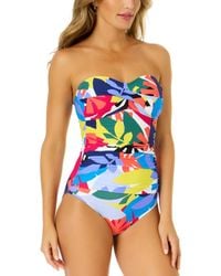 Anne Cole - Printed Twist-front Bandeau One-piece Swimsuit - Lyst