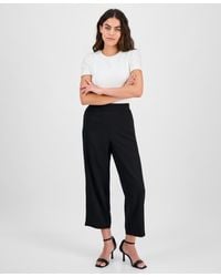 Anne Klein - Petite Textured Pull-on Mid-rise Wide-leg Pants - Lyst