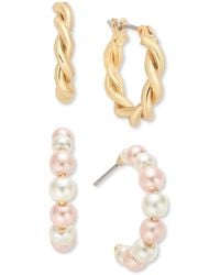 Charter Club - Gold-tone 2-pc. Set & White Imitation Pearl Twisted Hoop Earrings - Lyst