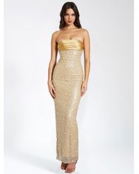 Miss Circle - Lainey Satin Sequin Pearls Beaded Maxi Dress - Lyst