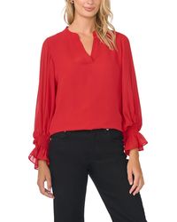 Vince Camuto - Split-neck Long-sleeve Top - Lyst