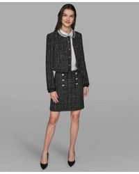 Karl Lagerfeld - Round Neck Novelty Convertible Topper Color Block Long Sleeve Top Button Detail Mini Skirt - Lyst