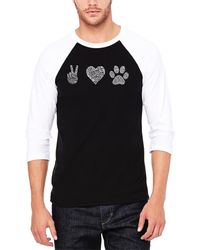 LA Pop Art - Raglan Baseball 3/4 Sleeve Peace Love Dogs Word Art T-shirt - Lyst