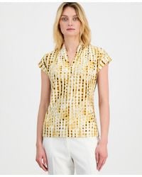 Kasper - Cap-sleeve V-neck Printed Jersey Top - Lyst