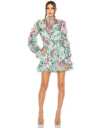 Mac Duggal - Long Sleeve High Neck Ruffle Sleeve Sheer Top Mini Dress - Lyst