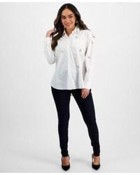 INC International Concepts - Petite Rhinestone Embellished Button Down Top Solid Skinny Leg Pants Created For Macys - Lyst