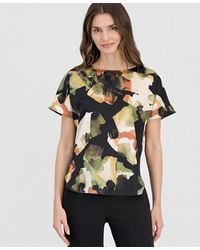 Anne Klein - Petite Bateau Neck Short-sleeve Printed Top - Lyst