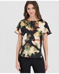 Anne Klein - Petite Bateau Neck Short-sleeve Printed Top - Lyst