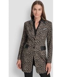 DKNY - Faux-leather-trim Leopard-print Jacket - Lyst