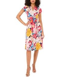 Msk - Petite Printed O-ring-trim Short-sleeve Dress - Lyst