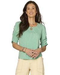 Democracy - Petite Printed Ruched-sleeve Scoop-neck Top - Lyst