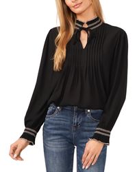 Cece - Contrast Stitch Blouson Sleeve Pleated Front Top - Lyst