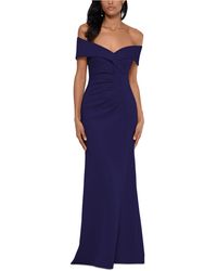 Xscape Off-the-shoulder Ruched Gown - Blue