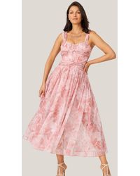 J. Mendel - Floral Twist Pleated Midi Dress - Lyst