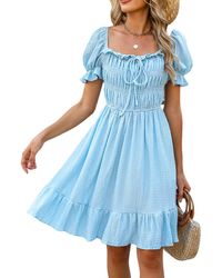 CUPSHE - Baby Blue Square Neck Puff Sleeve Mini Milkmaid Beach Dress - Lyst