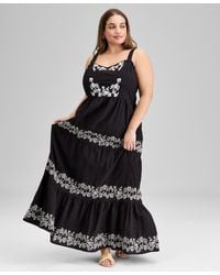 And Now This - Trendy Plus Size Cotton Swiss Dot Embroidered Maxi Dress - Lyst