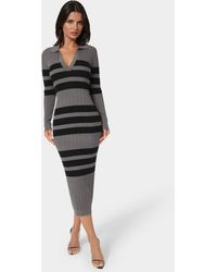 Bebe - Long Sleeve Collar Striped Knit Dress - Lyst