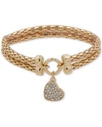 Nine West - Pave Heart Charm Double-row Stretch Bracelet - Lyst