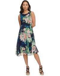 DKNY - Petite Printed Boat-neck Side-ruched Dress - Lyst