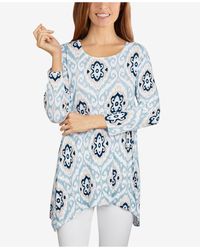 Ruby Rd. Misses Wallpaper Ikat Printed Jersey Top - Blue