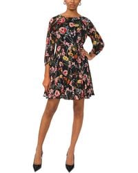 Msk - Printed Tie-waist Long-sleeve Chiffon Dress - Lyst