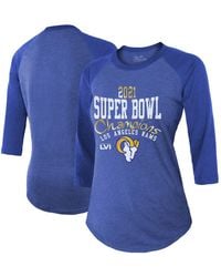 Majestic - Threads Heather Royal Los Angeles Rams Super Bowl Lvi Champions Roaring Success Tri-blend 3/4 Sleeve Raglan T-shirt - Lyst