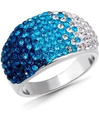 Macy's - Pave Crystal Fine Silver-plated Over Brass Blue Ombre Coloration Dome Shaped Ring - Lyst